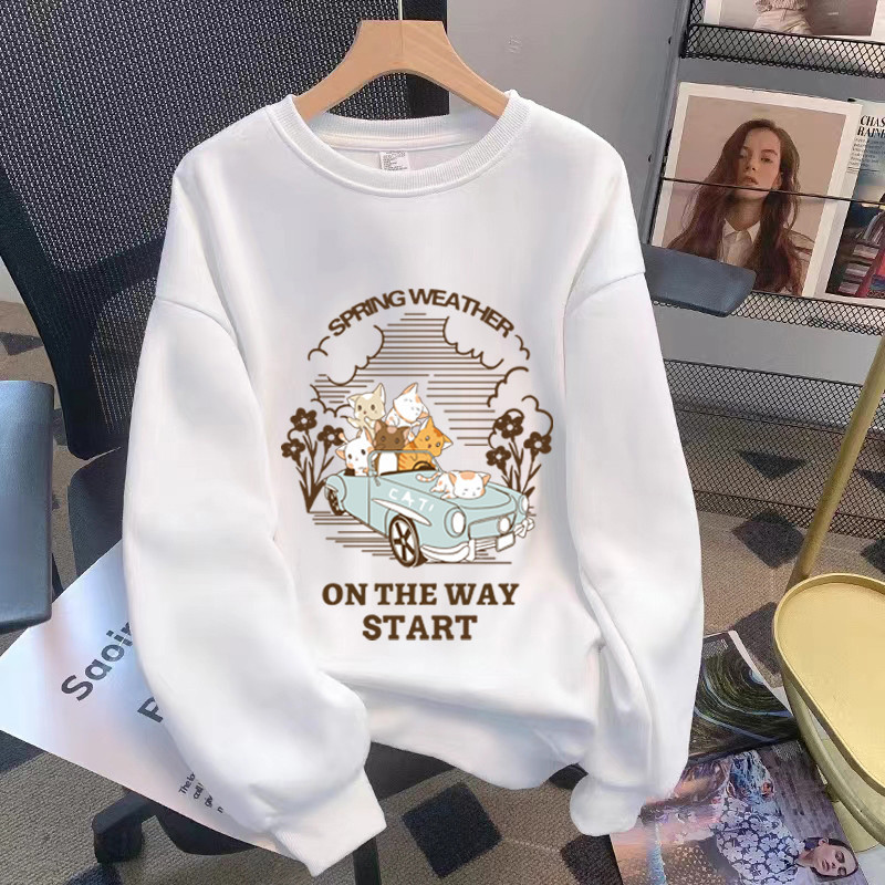 เสื้อกันหนาวแขนยาว คอกลม ผ้าฝ้าย พิมพ์ลายการ์ตูน ขนาดใหญ่ แบบเรียบง่าย แฟชั่นฤดูใบไม้ร่วง สไตล์เกาหลี สําหรับผู้หญิง และผู้ชาย
