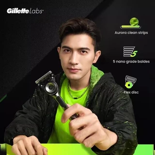 Gillette Labs Razor Aurora Series Flexdisc ใบมีดเหนี่ยวนํา 5 ชั้น Sharp เคราโกนหนวดมีดโกนสําหรับผู้ชายพร้อมขาตั้ง
