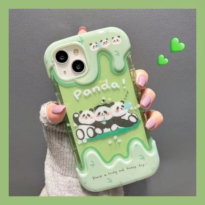 เคสโทรศัพท์มือถือซิลิโคน TPU กันกระแทก ลายการ์ตูนแพนด้า ไอศกรีม สําหรับ IPhone 15 11 14 13 12 Pro Max 7 8 Plus XR X XS Max SE2020