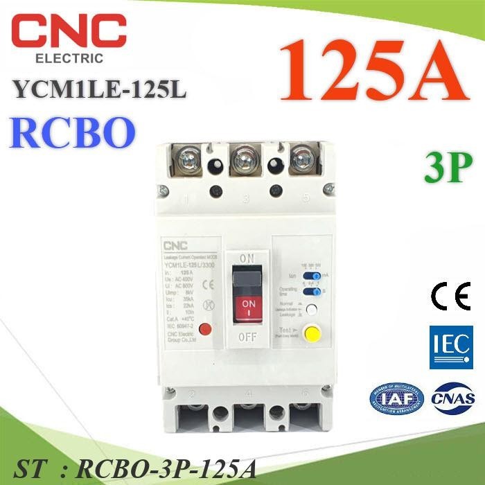 125A 3P RCBO AC Residual Current Circuit Breaker with Overcurrent Protection CNC YCM1LE-125L รุ่น RCBO-3P-125A