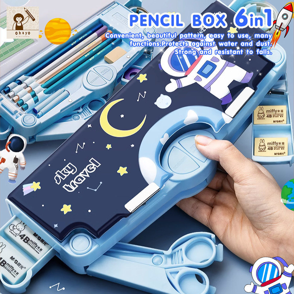Ohayo กล่องดินสอ อเนกประสงค์ ลายไดโนเสาร์ นักบินอวกาศ ป๊อปอัพ อัตโนมัติ น่ารัก อุปกรณ์การเรียน