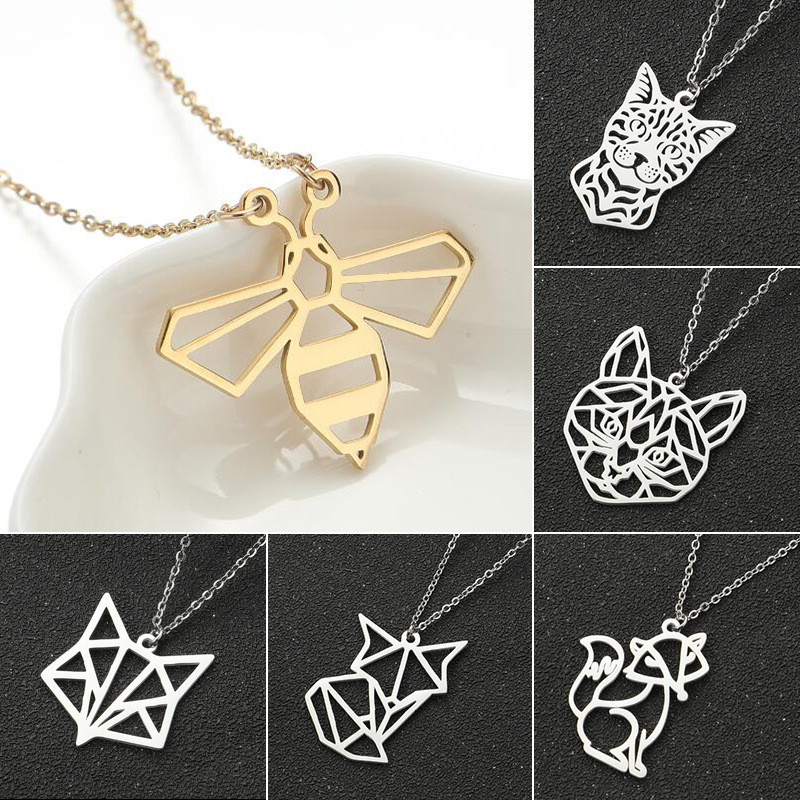 สร้อยคอสแตนเลส จี้รูปสัตว์ ผึ้ง เสือ สุนัขจิ้งจอก สีทอง เครื่องประดับแฟชั่น สําหรับทุกเพศ