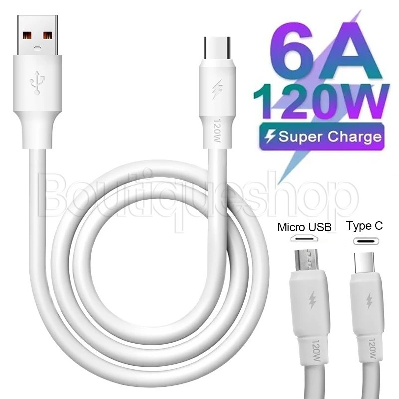 [ Featured ] สายชาร์จ Type C Micro USB - 6A 120W แบบหนา 6 มม. ความเร็วสูง สําหรับโทรศัพท์มือถือ