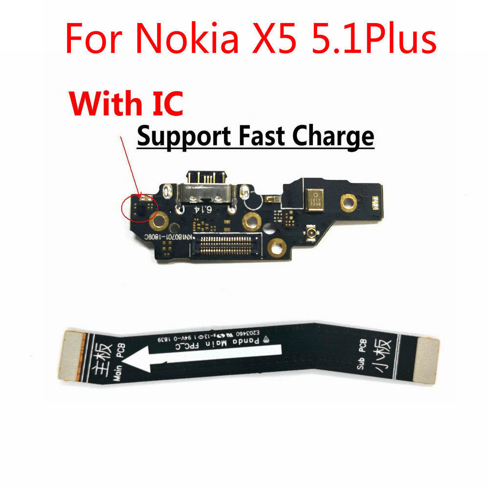 สําหรับ Nokia X5 5.1 Plus USB แท่นชาร์จพอร์ตบอร์ด พร้อมตัวเชื่อมต่อ IC เมนบอร์ด สายเคเบิลอ่อน