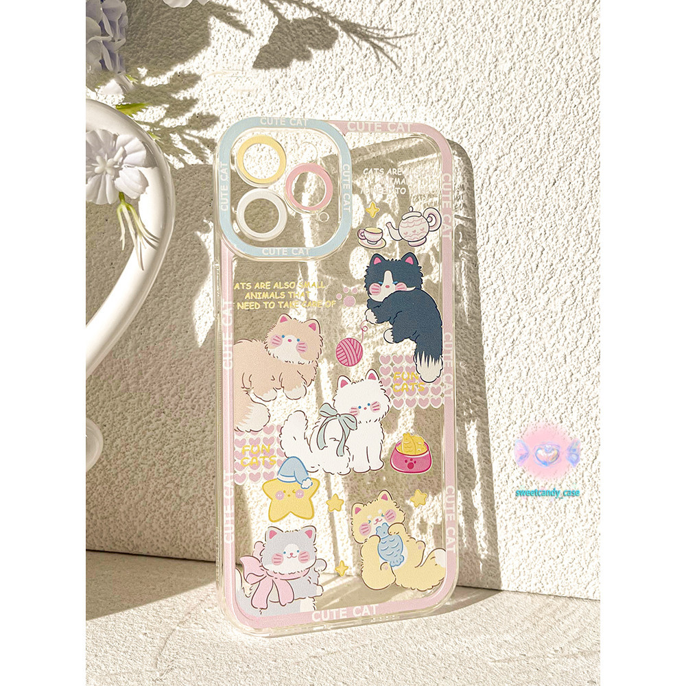 [จัดส่งในพื้นที่] ลูกแมวชายามบ่ายเคสโทรศัพท์โปร่งใสใช้งานร่วมกับiPhone11 13 15 14 12 Pro Max X XR XS MAX 7 8 14 15Plus