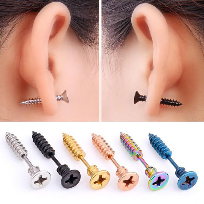 316L สแตนเลสสตีลสกรูเล็บต่างหูผู้หญิงผู้ชายแฟชั่น Punk กระดูกอ่อน Tragus Helix หูเจาะเครื่องประดับ