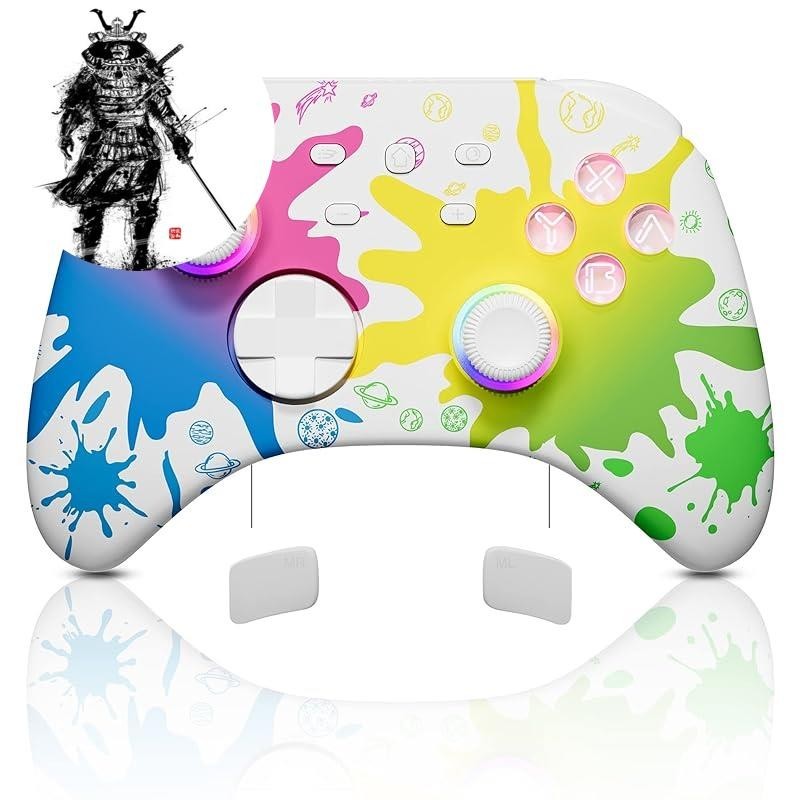 Gaming Controller Switch/PC/iOS/Android/Steam/Steam Deck All Compatible Switch Pro Controller Bluetooth Controller with Back Buttons Macro Function 7-Color RGB Light TURBO Continuous Fire 6-Axis Gyro Vibration Control Sleep Release Switch/Lite/ Inkjet Myt