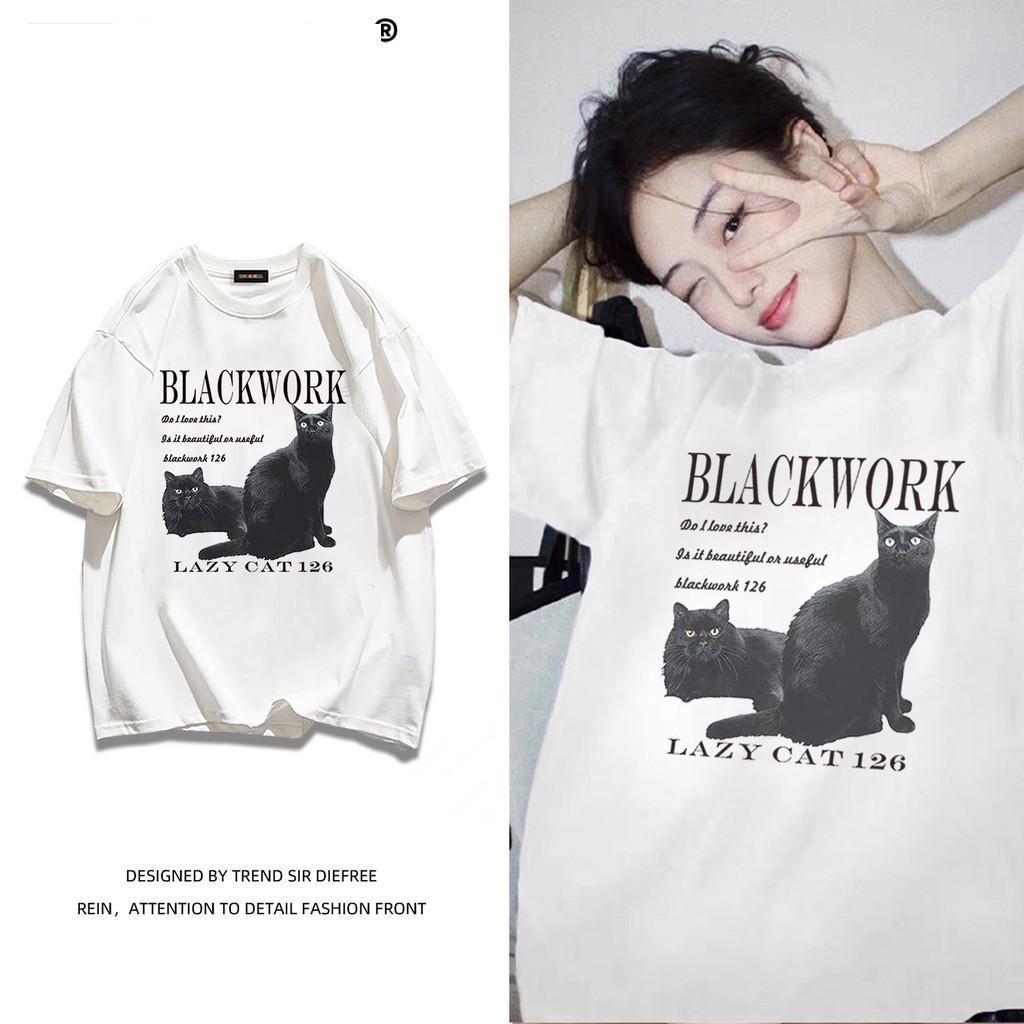 เกาหลี เสื้อแบบดารา เสื้อยืดแขนสั้น CMDXY0370 ผู้ชาย ผู้หญิง ลายทาง ตัวอักษร หลวม ลายสกรีน ฤดูร้อน ฤดูใบไม้ผลิ