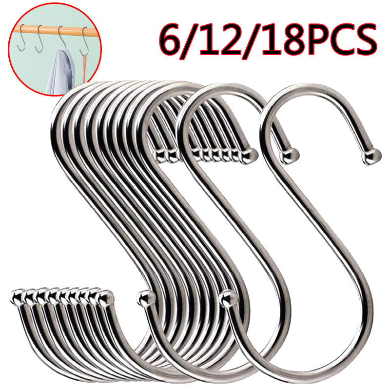 6/12/18 PCS S รูปตะขอ Clasp สแตนเลส Railing S แขวนตะขอสําหรับเสื้อผ้ากระเป๋าผ้าเช็ดตัวห้องครัวห้องน้ําชั้นเก็บผู้ถือ