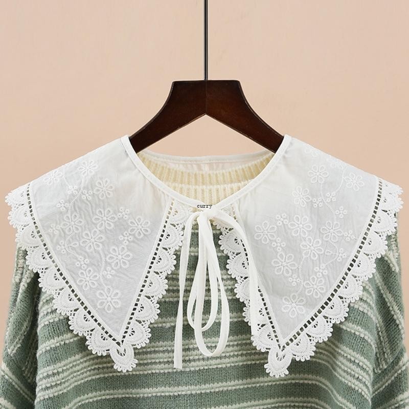 ปกเสื้อปลอม ปักลายดอกไม้ ลูกไม้ สีขาว สไตล์ญี่ปุ่น สําหรับผู้หญิง นักเรียน