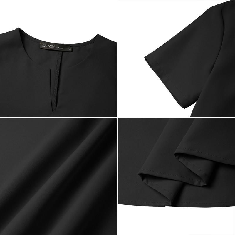 Zanzea ชุดเดรส คอวี แขนสั้น ทรงหลวม สไตล์เกาหลี สําหรับผู้หญิง - รูปที่ 7