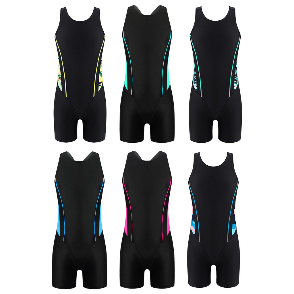 Rswnyirn สาวกีฬาชุดว่ายน้ํา One Piece Splice Racer กลับ Swminwear Boyleg การแข่งขันชุดว่ายน้ํา