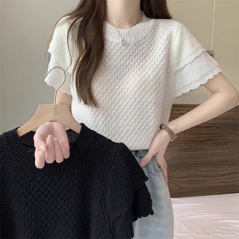 [เสื้อโอเวอร์ไซซ์] เสื้อยืดคอกลม ผ้าถัก ทรงหลวม สไตล์เกาหลี พลัสไซซ์ (40-150 กก.)