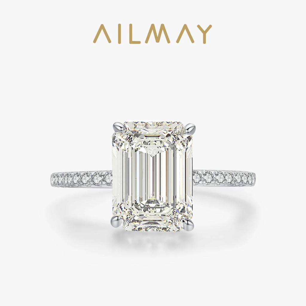Ailmay แหวนเงินแท้ 100% 925 ประดับเพทาย 5A ทรงสี่เหลี่ยมผืนผ้า หรูหรา เครื่องประดับ สําหรับผู้หญิง งานแต่งงาน งานเลี้ยง ของขวัญ