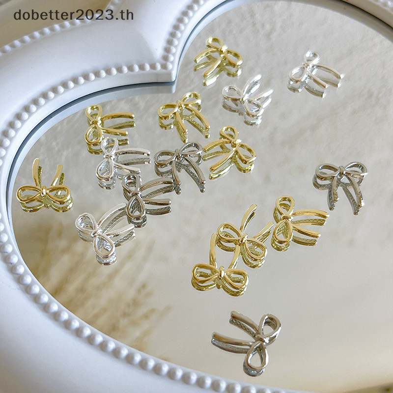 [DB] ริบบิ้นโบว์ 3D สีเงิน สีทอง สําหรับตกแต่งเล็บ DIY 10 ชิ้น [พร้อมส่ง]