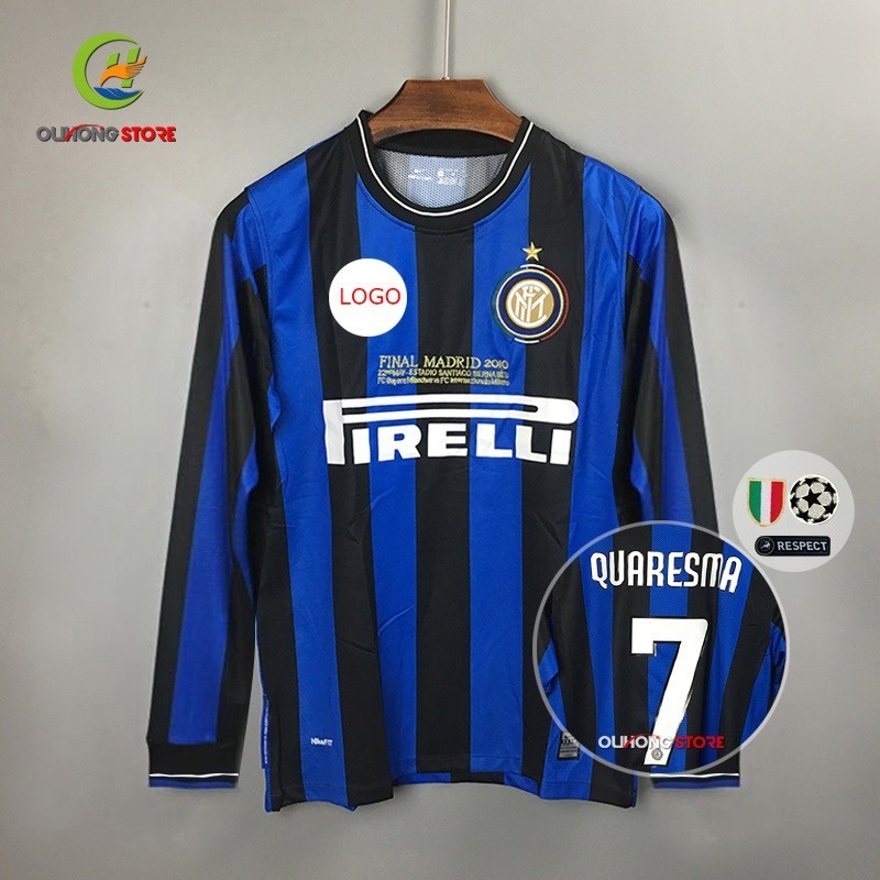 2010 Inter Milan บ้านย้อนยุค เสื้อฟุตบอล แขนยาว ทีมเหย้า