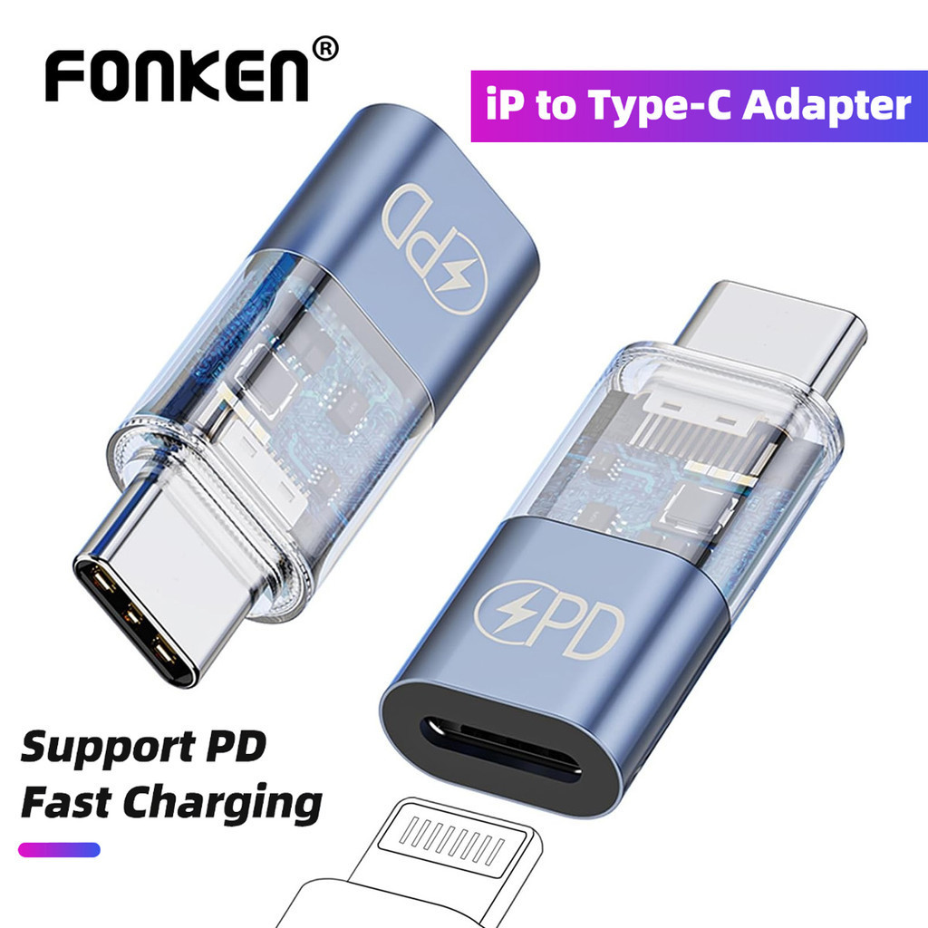 Fonken PD 30W iOS เป็น Type C อะแดปเตอร์ สําหรับ iPh 15 Pad ตัวแปลงชาร์จเร็ว จอแสดงผล LED ใส USB C เชื่อมต่อ