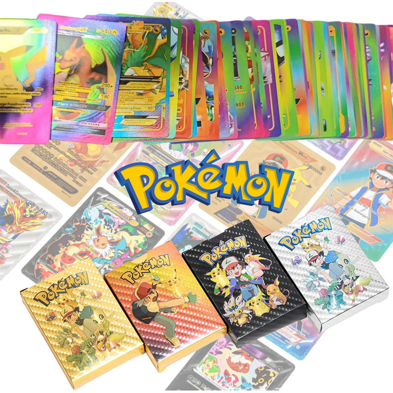 การ์ดโปเกม่อน Pikachu Charizard Gold Foil สีเงิน สีดํา สําหรับเก็บสะสม 55 ชิ้น ต่อชุด