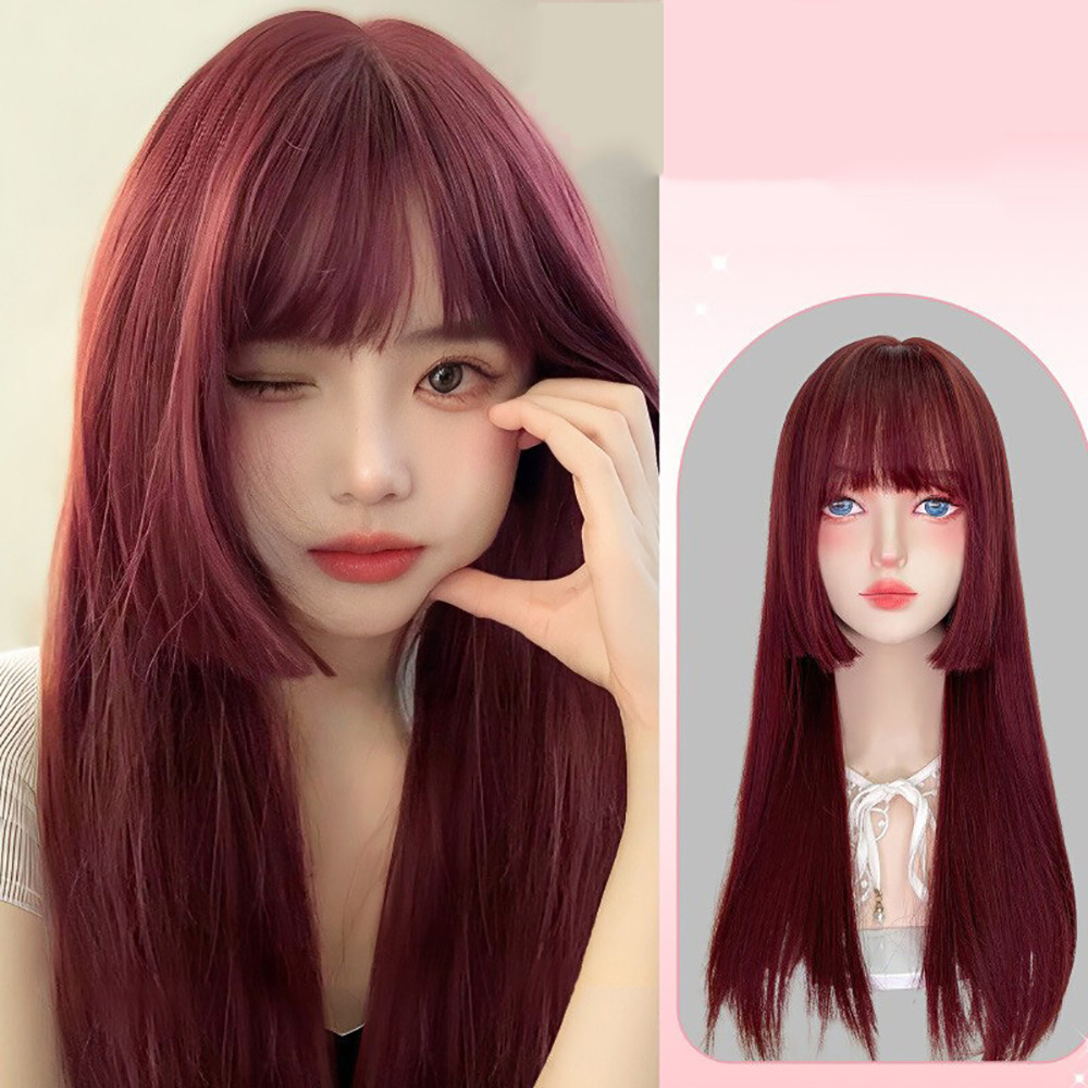 วิกผมยาวตรง สีไวน์แดง สําหรับแต่งคอสเพลย์