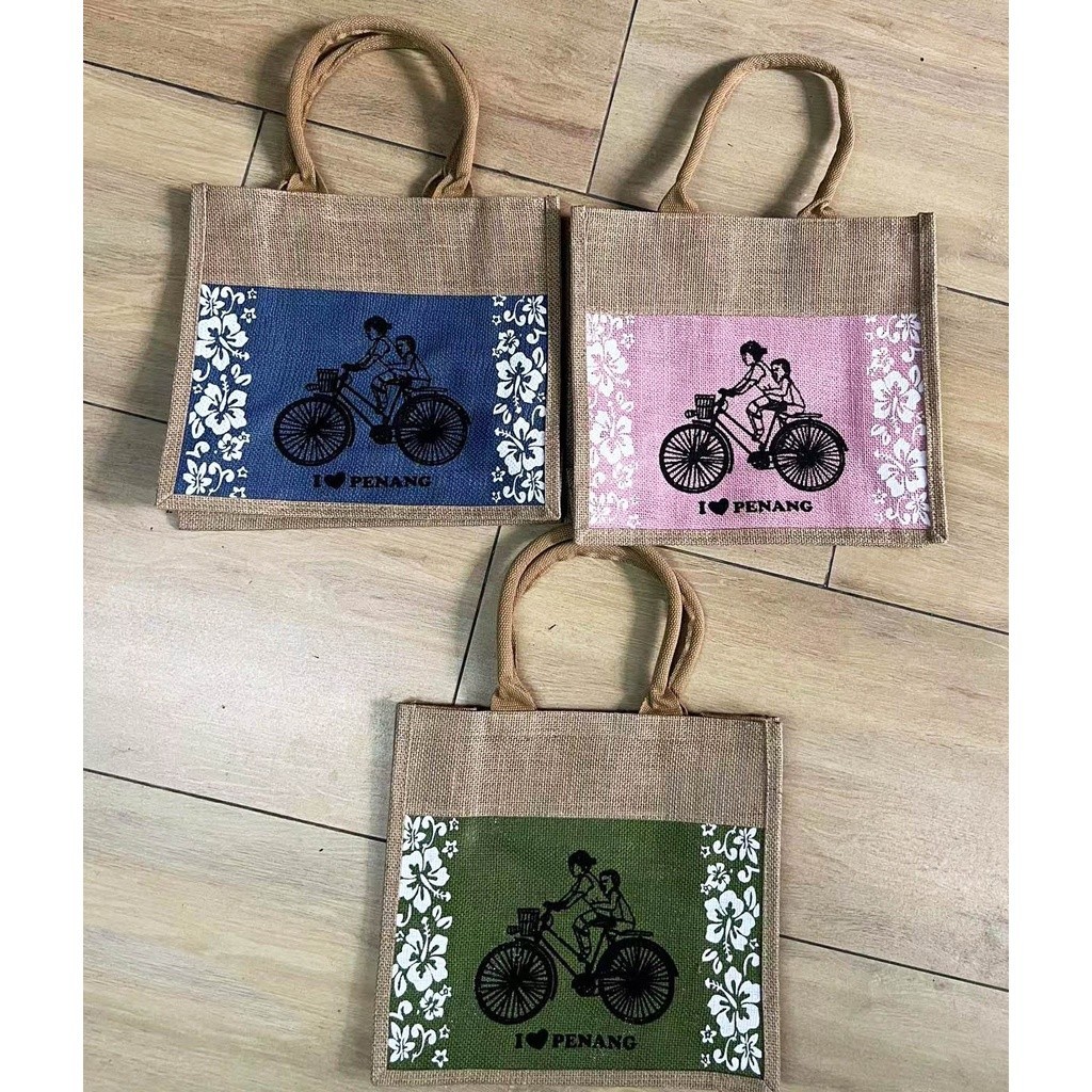 SHOPPING BAG -PENANG HERITAGE LADY GUNNY BAG/100% JUTE DOCUMENT BAG/RECYCLE GUNI BAG .