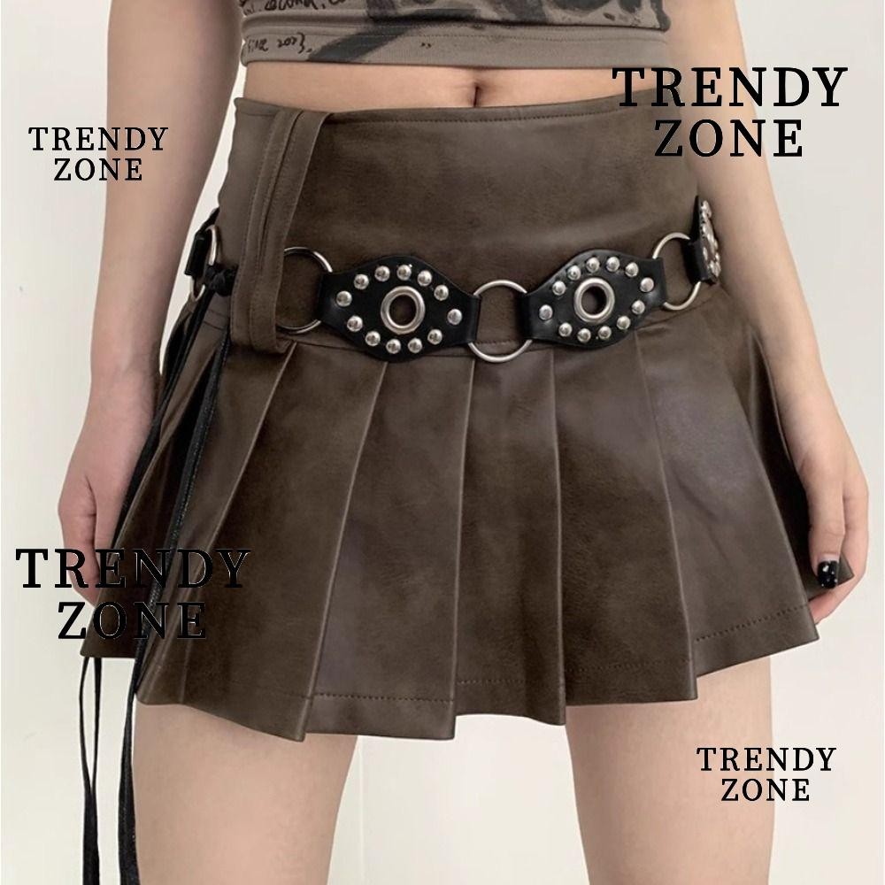 Trendyzone เข็มขัดหนัง หมุดย้ํา ดีไซน์หรูหรา วินเทจ พังก์ เข็มขัดยีน อเนกประสงค์ สําหรับผู้หญิง