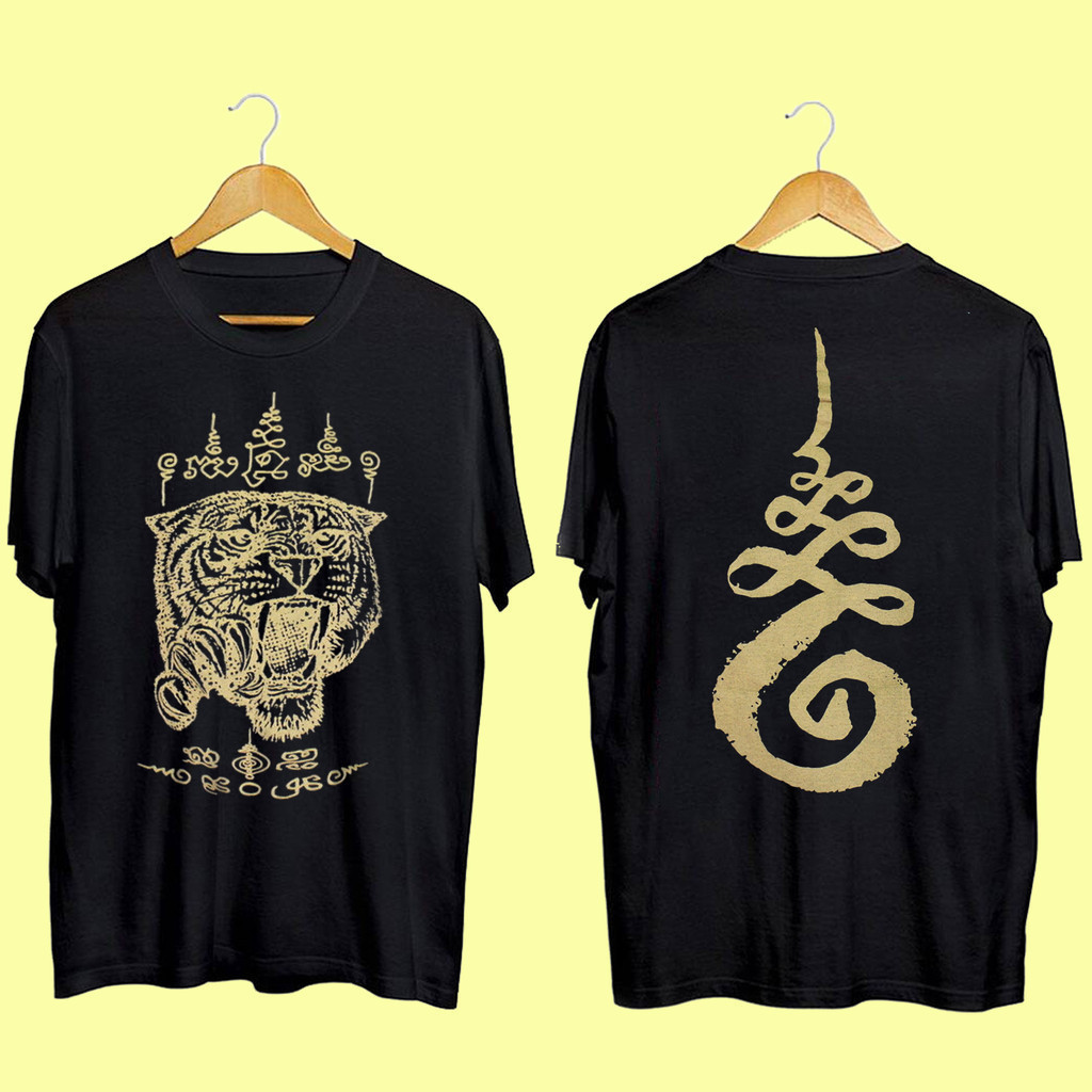 Unisex [เสื้อยืด]WORK Tiger Muay Thai T-Shirt Men Yantra Tattoo. เสื้อเชิ้ตลายเสือมวยไทยS-5XL