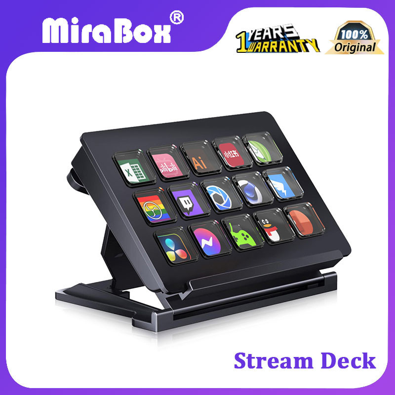 Mirabox Stream Deck คีย์บอร์ดมาโคร ขนาดเล็ก 15 คีย์ ปรับแต่งหน้าจอได้ MBox293