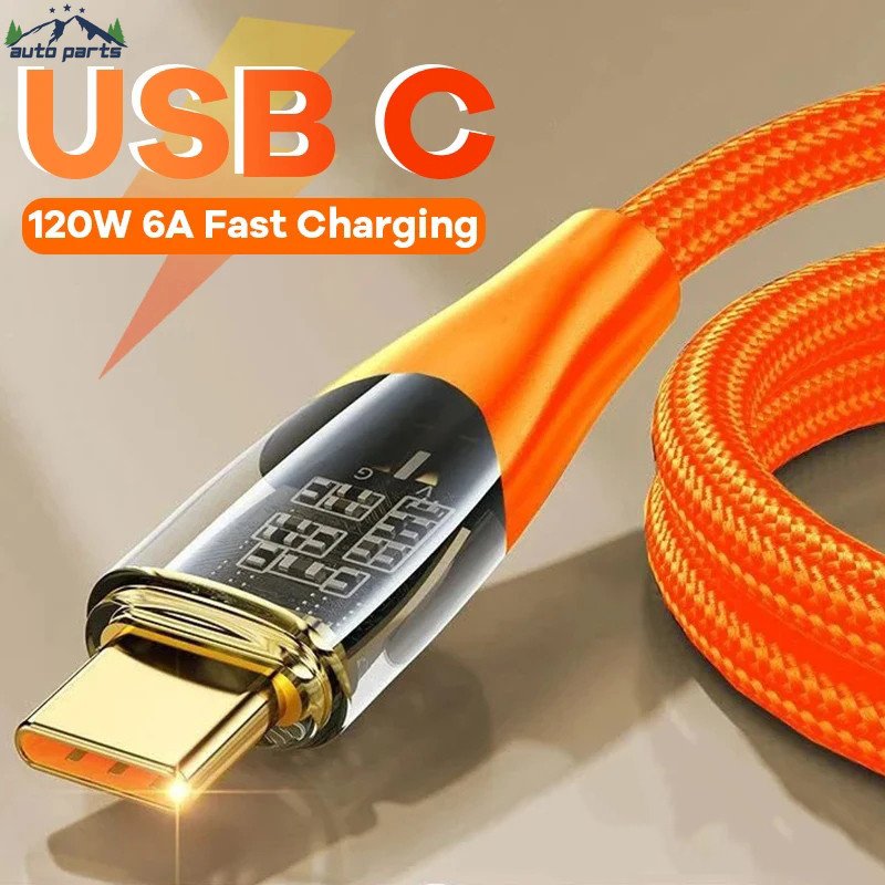 1/1.5/2 ม. 120W 6A Type-C สายเคเบิลข้อมูล - โปร่งใส USB C สายไฟ - สายชาร์จเร็ว คุณภาพสูง - สายชาร์จโทรศัพท์แท็บเล็ต - สายเคเบิลถ่ายโอนไฟล์โทรศัพท์มือถือ