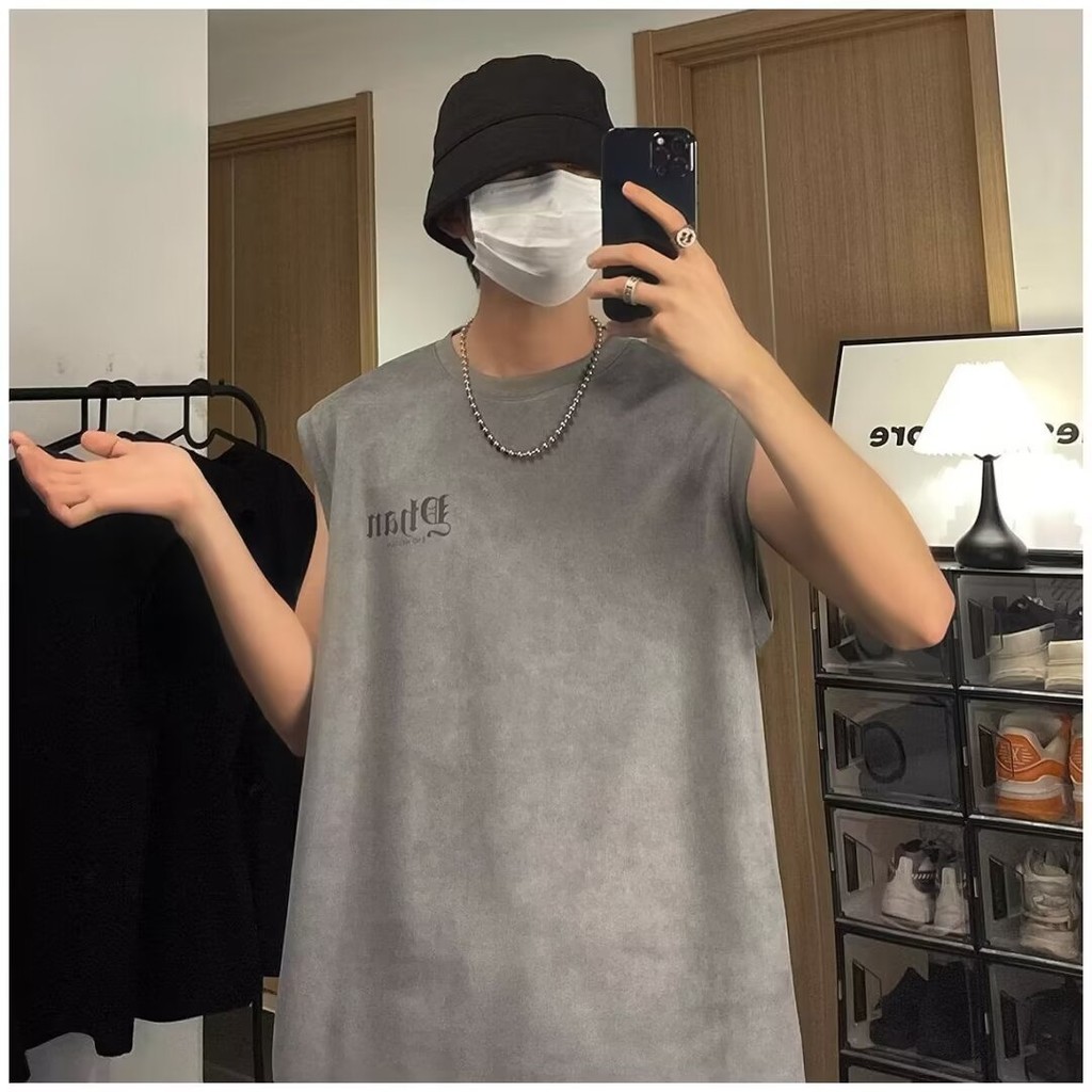 เสื้อกล้าม แขนกุด ทรงหลวม สไตล์อเมริกัน สตรีท แฟชั่นฤดูร้อน สําหรับผู้ชาย