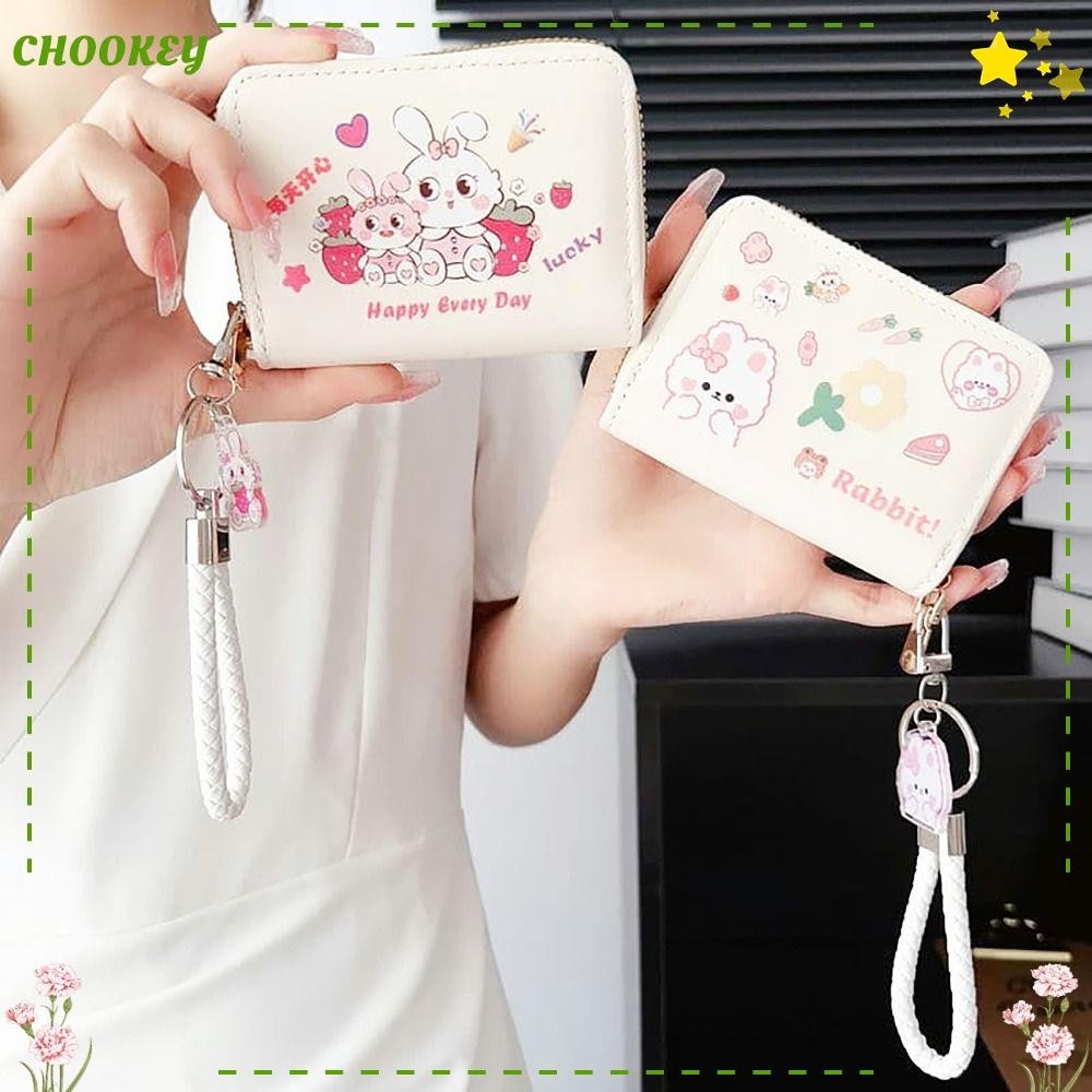 Chookey กระเป๋าใส่เหรียญ บัตรเครดิต โฮโลเดอร์ หนัง PU ลายกระต่ายน่ารัก สไตล์วินเทจ พร้อมเชือกคล้อง จี้กระเป๋าสตางค์ ใส่บัตร ผู้หญิง เด็กผู้หญิง