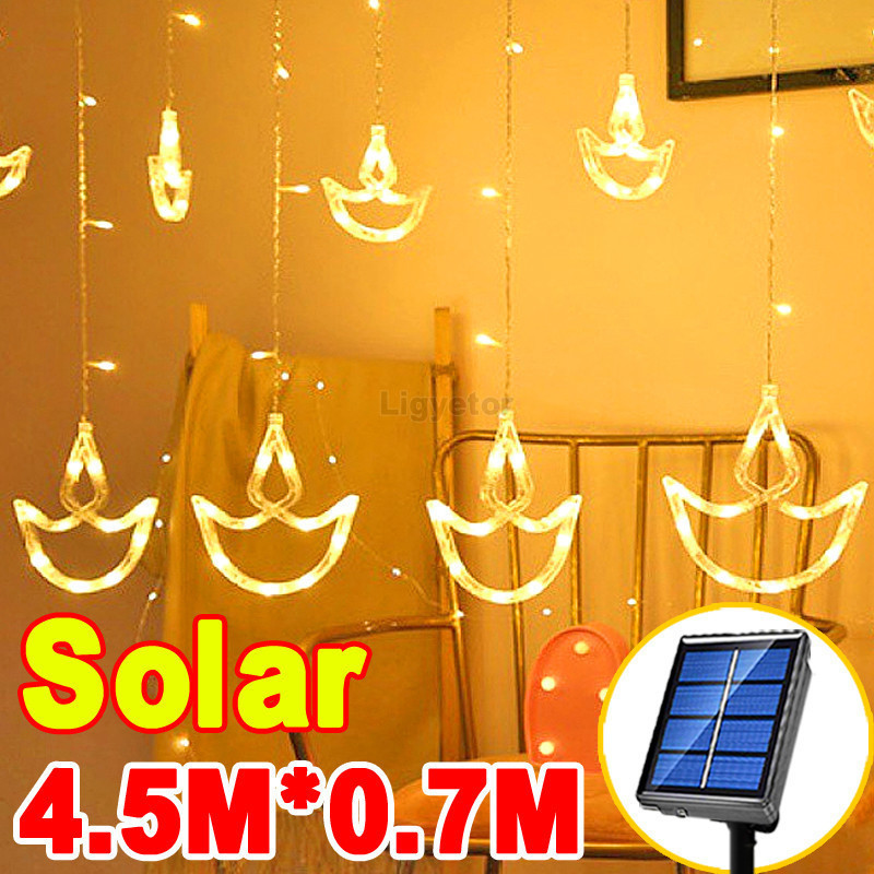 พลังงานแสงอาทิตย์ Deepavali Light Diwali Fairy ผ้าม่าน String Light สําหรับมุสลิม EID Hari Raya Lamp
