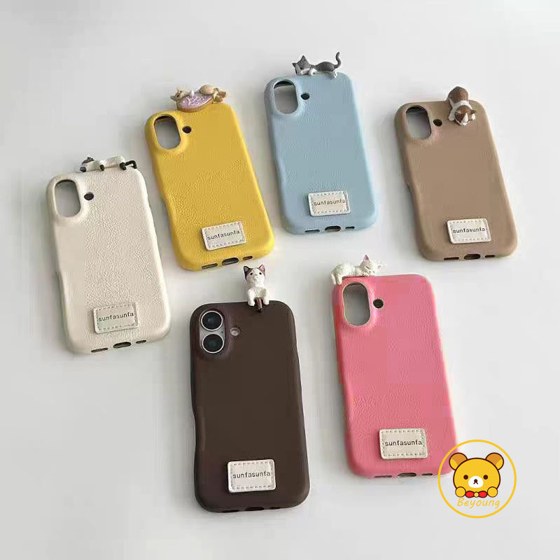น่ารัก 3D แมวลิ้นจี่หนังกรณีโทรศัพท์อ่อนสําหรับ iPhone 12 11 Pro Max 12 Mini XS Max X XR 8 7 6 6S Plus SE 2020 ปลอกการ์ตูนผิวรู้สึกกันกระแทกปกหลัง