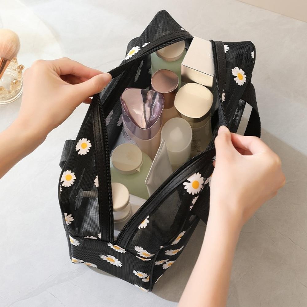 COOLSO Wash Bag, Mesh Lightweight Makeup Bag, กระเป๋าเครื่องสําอาง Daisy Flower ความจุขนาดใหญ่ ราคา ถูกที่สุด ดีลบีเคเค แกลเลอรีภาพที่ 9
