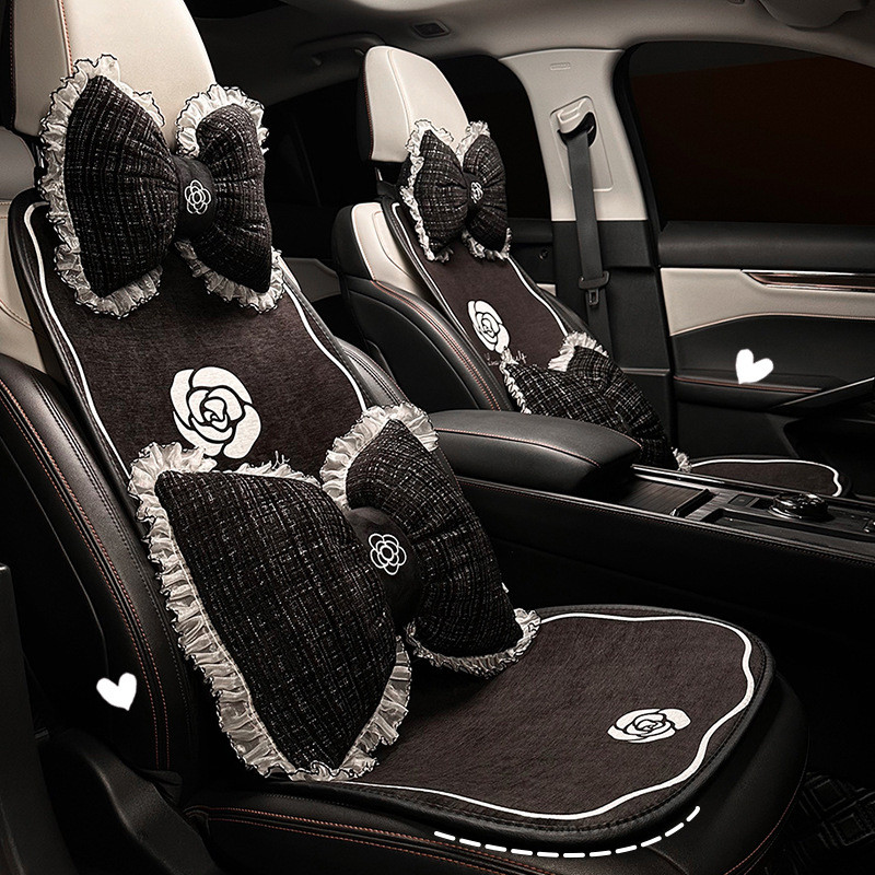 Blue Rain Car Seat Cushion Light Luxury Camellia Car Thermal Seat Cushion Classic Style Five Seats Universal Car Cushion 8mhw