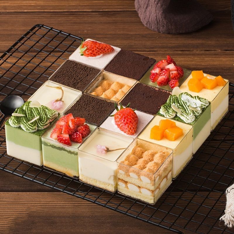 Square Jelly Pudding Cup มูสขนมหวาน ไอศกรีม Parfait Cup Party ถ้วยขนมหวาน