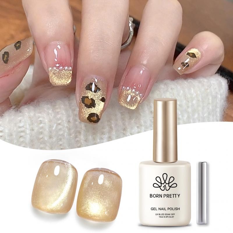 BORN PRETTY 15ml Cat Eyes Magnetic Gel Polish Sparkling Ultra Gold Glitter UV LED เจลเล็บเคลือบเงา