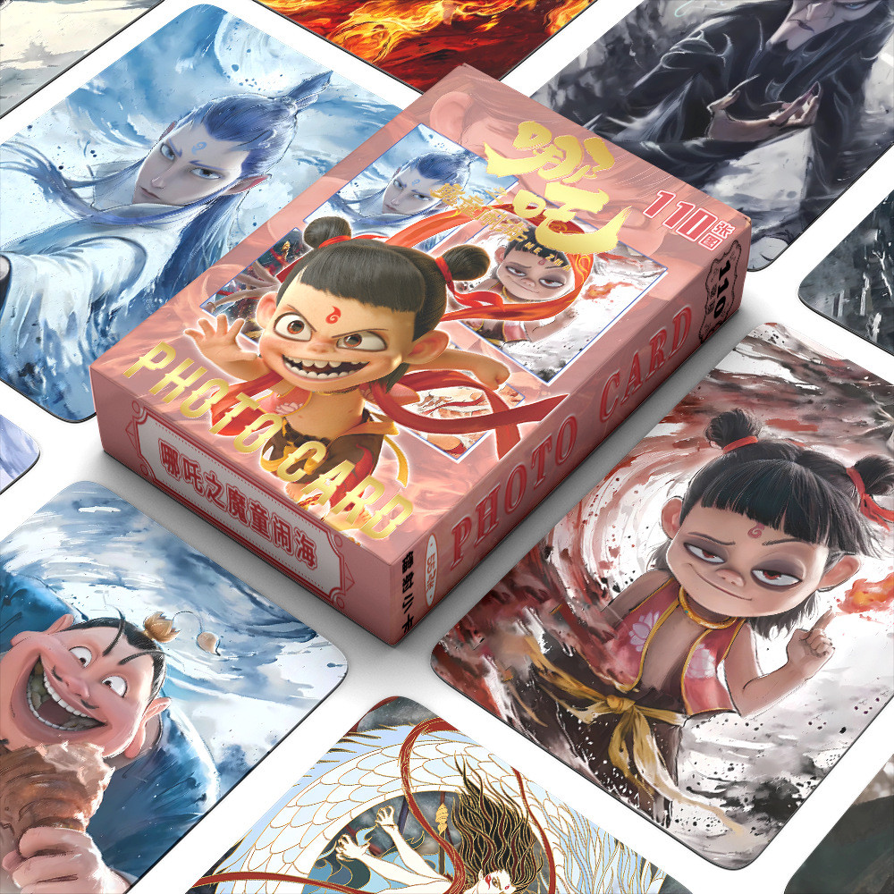 [คลังสินค้าพร้อม] เด็กปีศาจของ Nezha กําหนดโลกการ์ด 50 ชิ้น Nezhas Demon Child Haunted Sea Sanrio Photo Card Collection Card Merchanted Card Pibara Melody