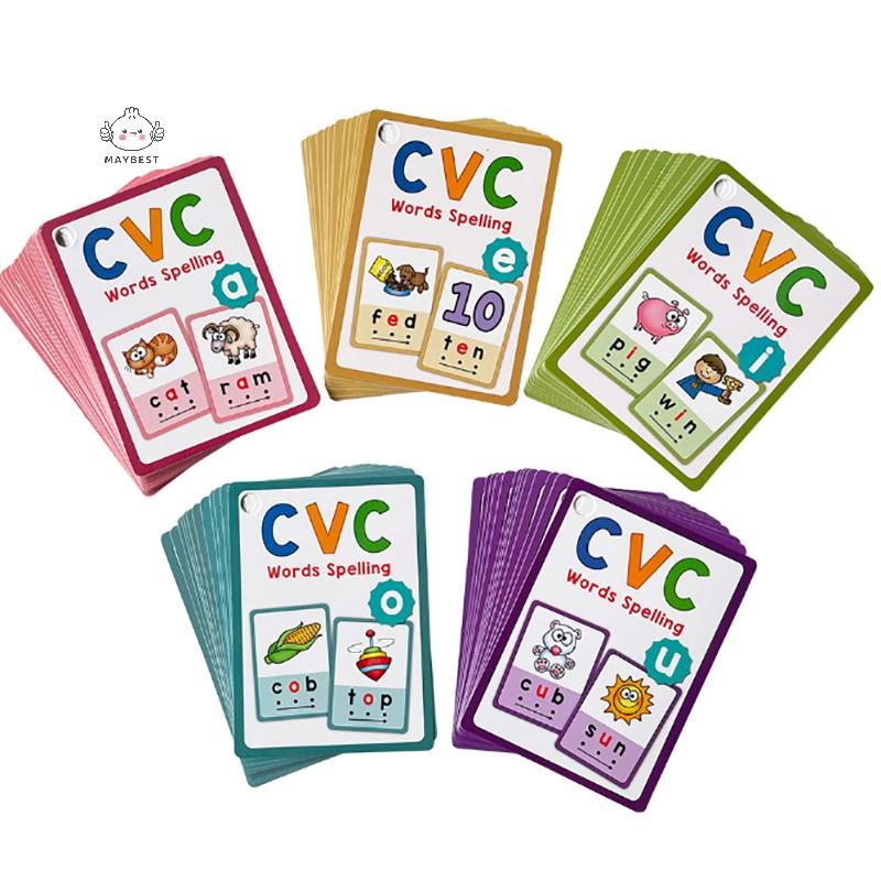 {maybest} เด็ก CVC Words การเรียนรู้การ์ด ESL สื่อการสอนสําหรับเด็กวัยหัดเดิน Sight Words สอนคําศัพท