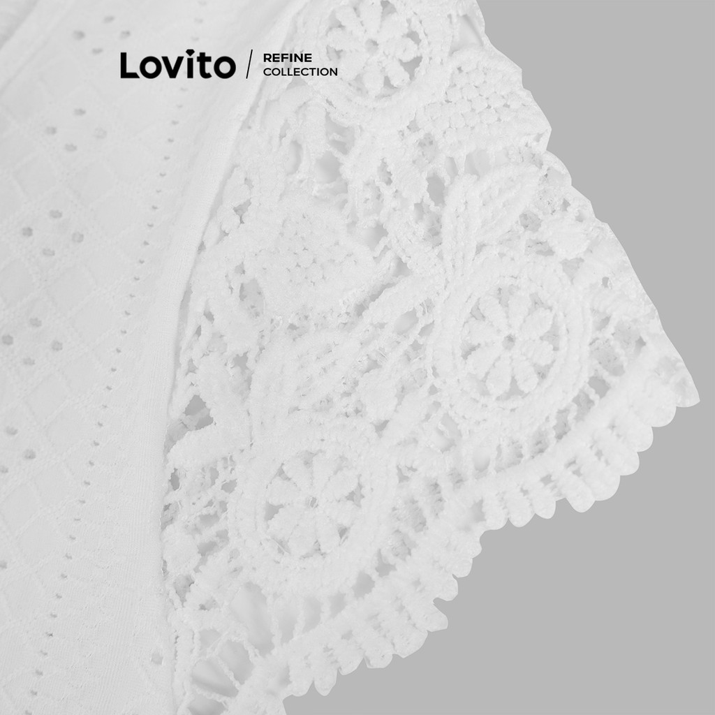 (Trendy) (Lovito Refine) เสื้อเบลาส์หรูหรา เสื้อเชิ้ตเย็บผ้าธรรมดาสําหรับผู้หญิง L119BR068