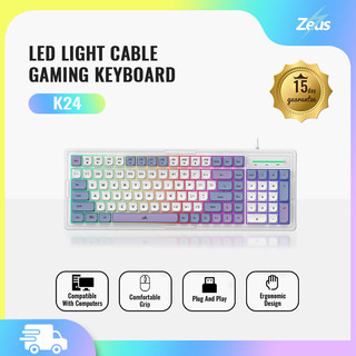 Zeus 96% K-24 Gaming Keyboard Rainbow Backlit 98 Keys Compact USB Wired Keyboard 2 Colors