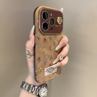 Luxury Desert Gold Large Window Full Screen Small Floral Mobile Phone Case for iPhone16 15 14 13 12 11 Pro Max Shockproof Camera Protection Drop-proof Soft Back Cover