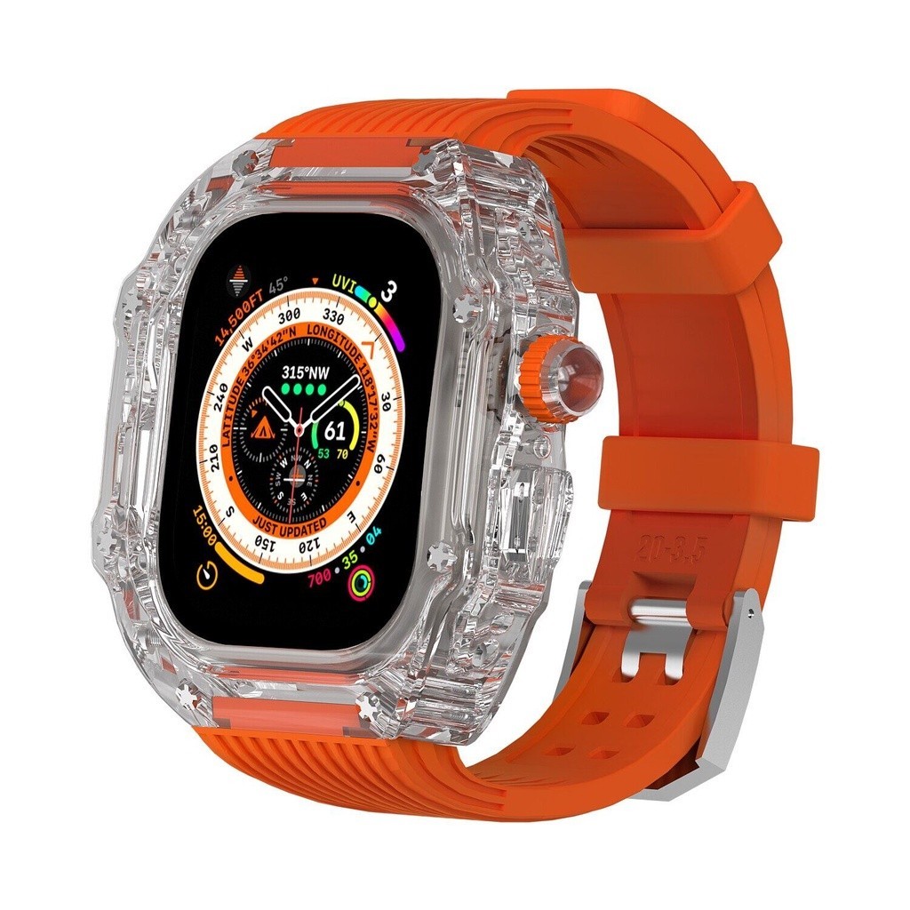 สายนาฬิกาข้อมือยาง แบบใส แนวตั้ง หรูหรา สําหรับ Apple watch series 8 7 6 5 4 se i watch 44 มม. 45 ม