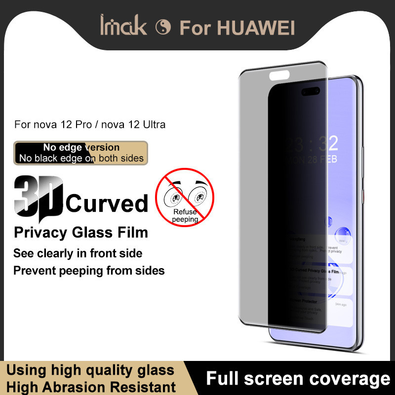 ของแท้ ฟิล์มกระจกนิรภัยกันรอยหน้าจอ 3D ขอบโค้ง กันแอบมอง สําหรับ Huawei Nova 12 Pro 5G Nova12 Ultra