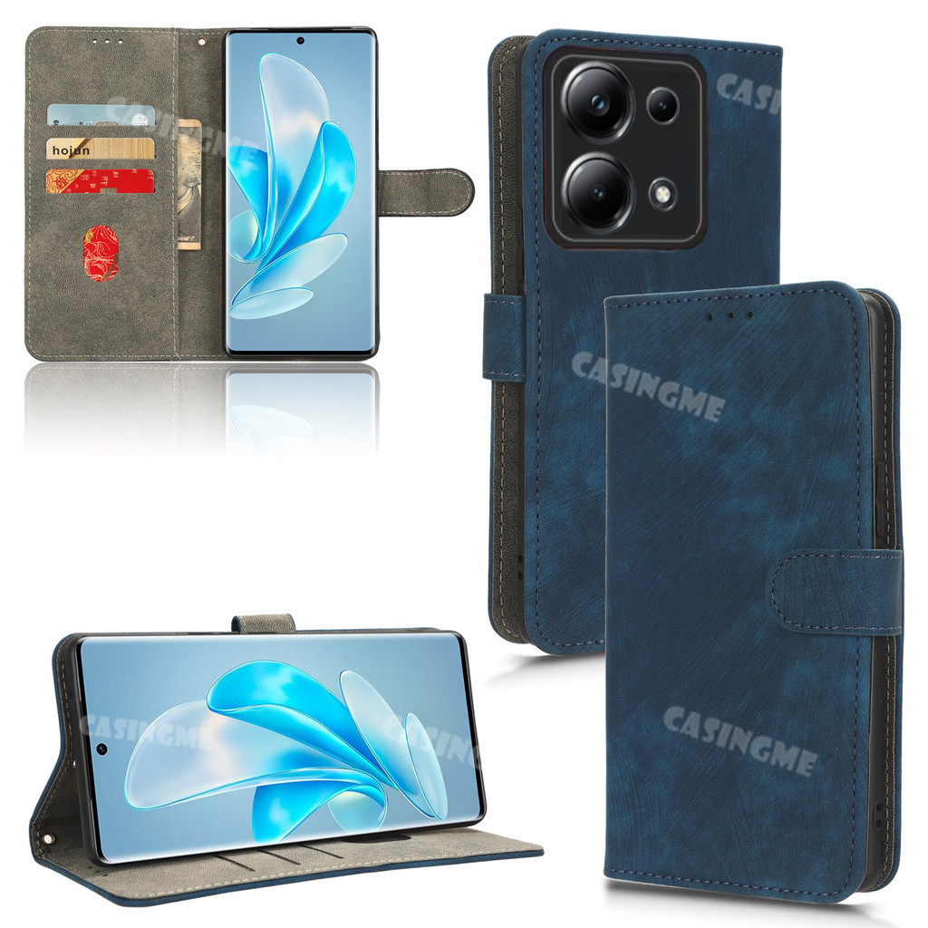 เคสโทรศัพท์หนัง PU ฝาพับ ผิวด้าน กันกระแทก พร้อมช่องใส่บัตร สําหรับ Poco M6 Pro 2024 M6Pro M6 PocoM6