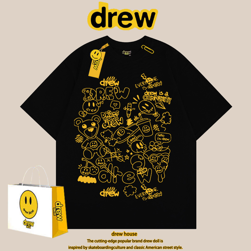 Drev เสื้อยืดแขนสั้นลําลอง พิมพ์ลายหน้ายิ้ม ทรงหลวม แฟชั่นคู่รัก สําหรับผู้ชาย และผู้หญิง