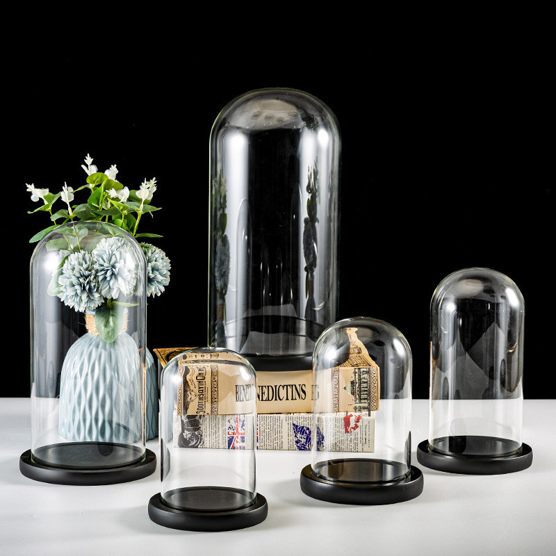 ขวดแก้วที่มีฐานสีดำ,ภาชนะ  สำหรับกล่องดอกไม้แห้งด้วยมือ,โดมแก้วสำหรับตกแต่งบ้าน - รูปที่ 2