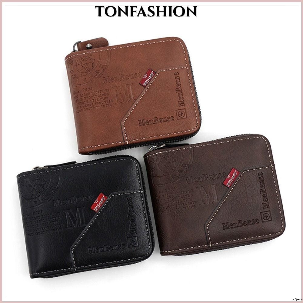 Tonfashion กระเป๋าสตางค์ใบสั้น กระเป๋าใส่เหรียญ หนัง ความจุขนาดใหญ่ มีหลายช่อง แฟชั่นสําหรับผู้ชาย