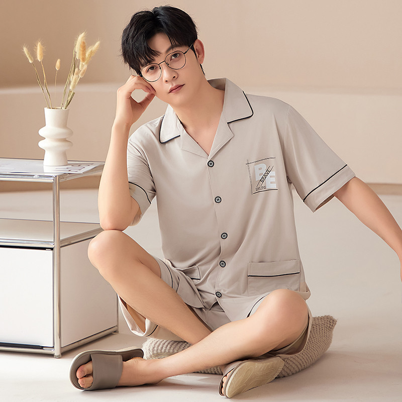 ชุดนอนแขนสั้น ผ้าฝ้าย แบบบาง ทรงหลวม ขนาดใหญ่ แฟชั่นฤดูร้อน สําหรับผู้ชาย ไซซ์ L - 3XL