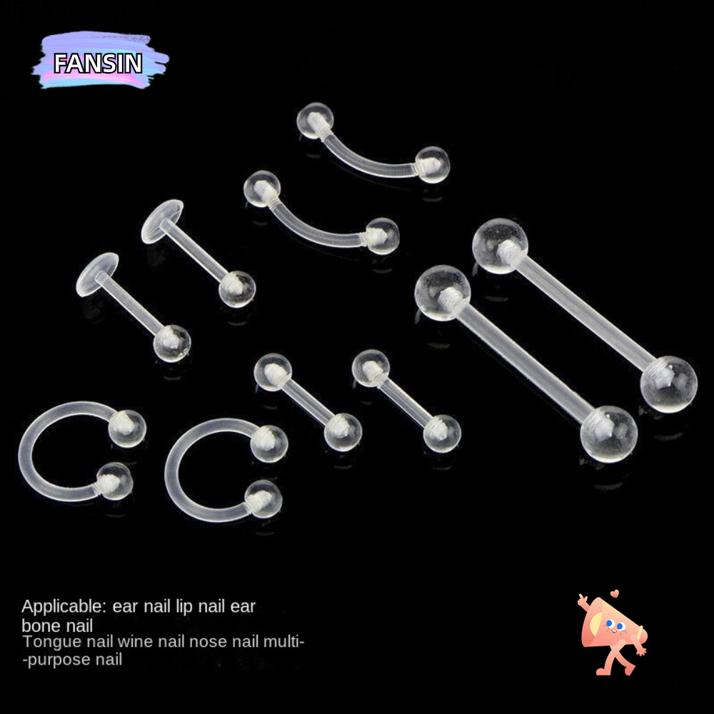 Fansin จิวเจาะหู ลิ้น แบบอะคริลิคใส ยืดหยุ่น กันแพ้ สําหรับเจาะร่างกาย จมูก ปาก จมูก