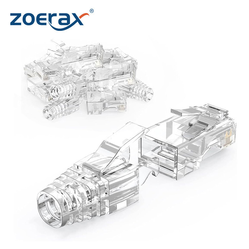 Zoerax RJ45 Cat6 ตัวเชื่อมต่อผ่านตัวเชื่อมต่อ และบูทบรรเทาความเครียด EZ เป็นปลั๊กโมดูลาร์ สําหรับสายเคเบิลเครือข่ายแข็ง หรือเส้น